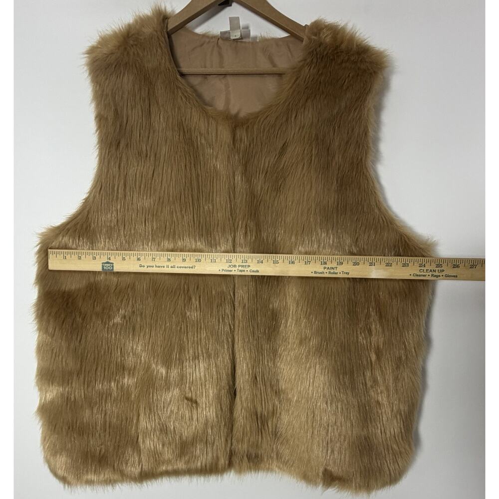 Women’s 3x Camel Faux Fur Vest Sleeveless Open Front Soft Plush Winter Coat - Picture 6 of 7